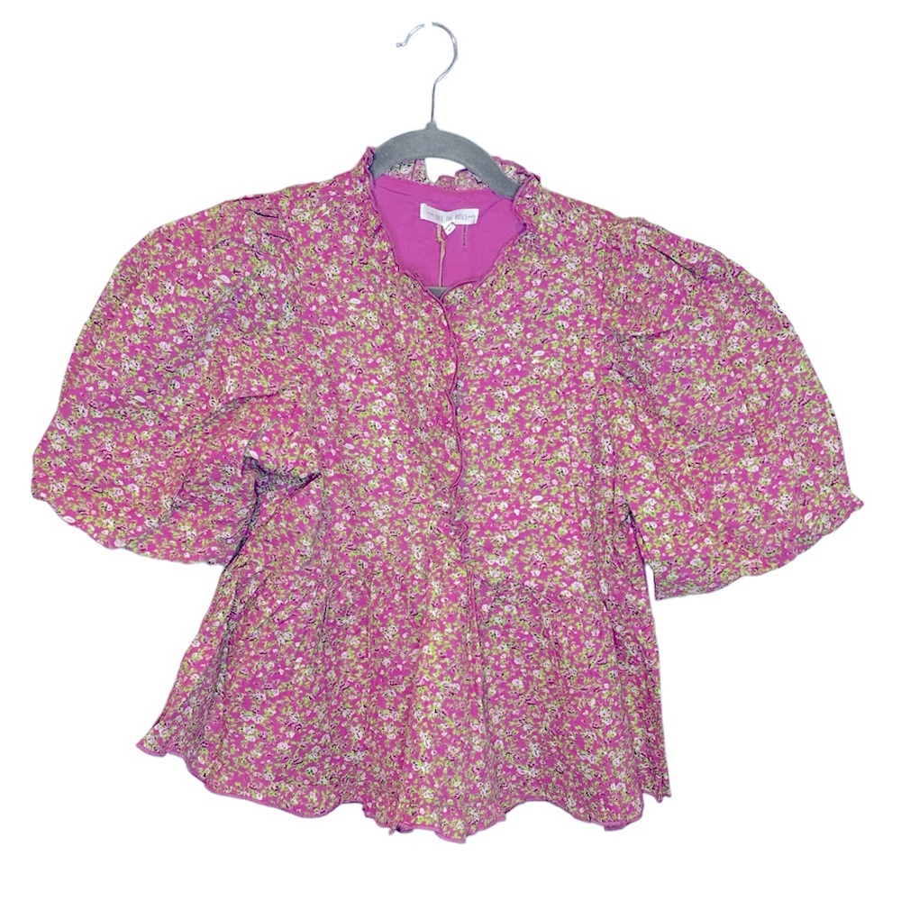 Free The Roses Women's Puff Sleeve Ruffled V Blouse NWT